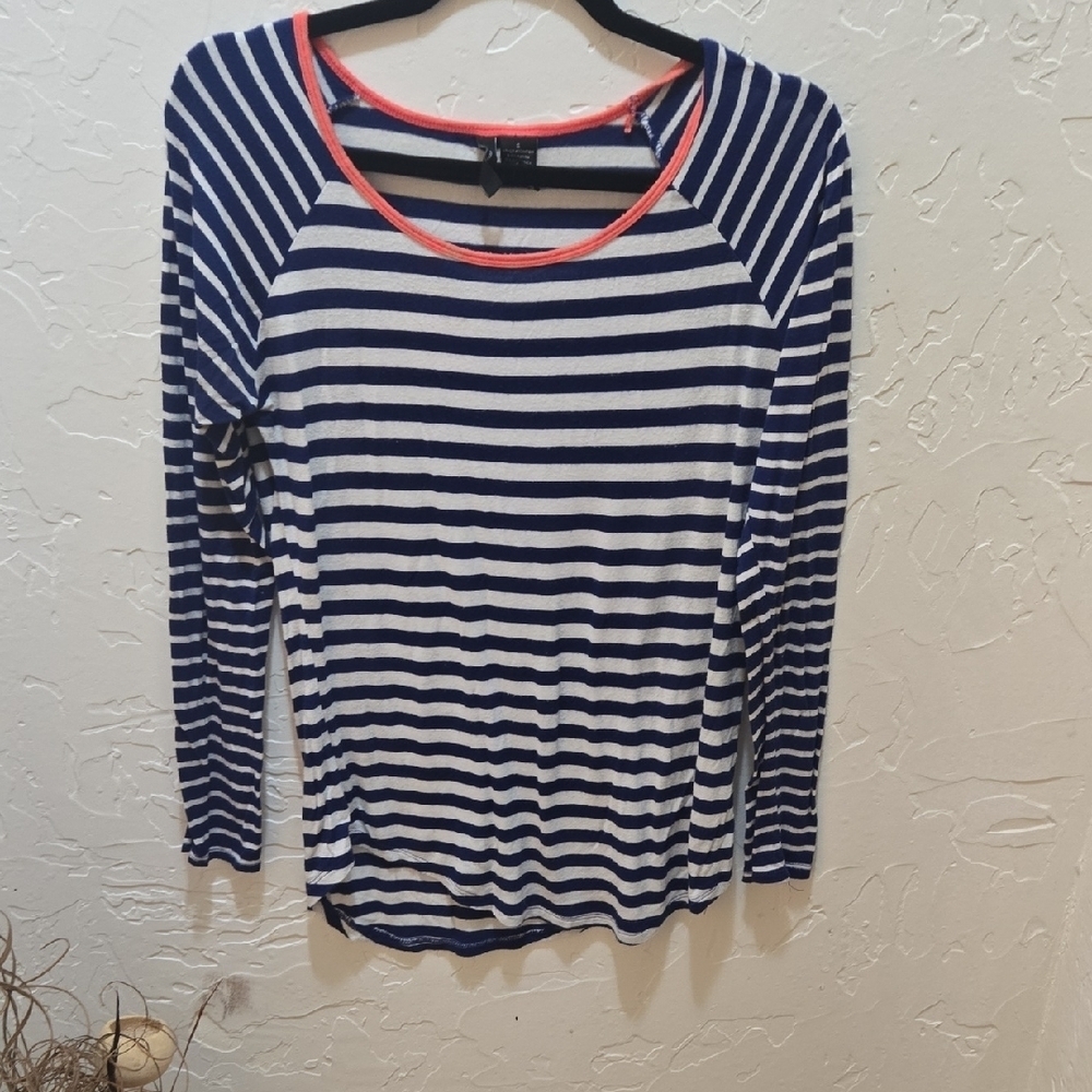 3/$10 Navy and White Striped Long Sleeve Top